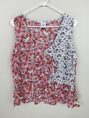 Cabi Size M Multi Color Ditsy Floral V Neck Sleeveless Tank Top Blouse Shirt